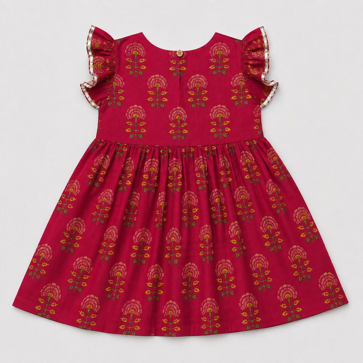 The Magic Wand Cambric Woven Ruffle Sleeves Floral Buti Printed Kurti And Sharara Set - Cherry Red