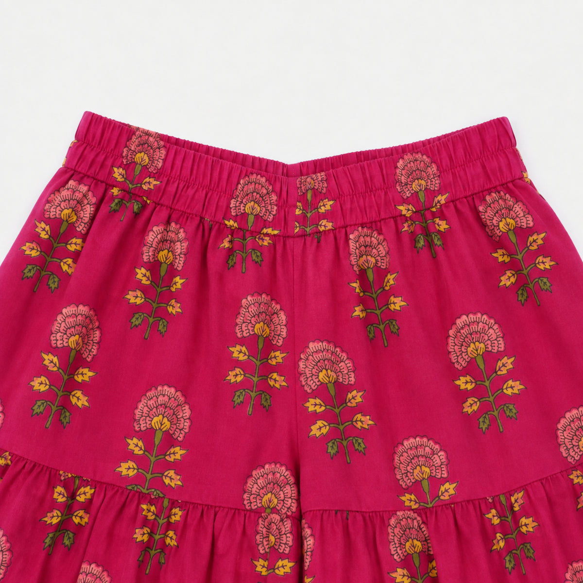 The Magic Wand Cambric Woven Ruffle Sleeves Floral Buti Printed Kurti And Sharara Set - Cherry Red