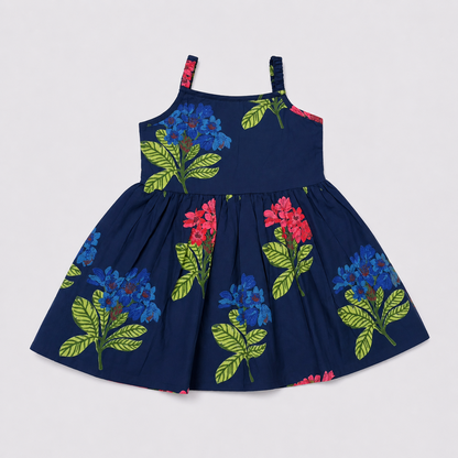 The Magic Wand Cambric Woven Strappy Floral Printed Peplum Top And Sharara Set With Dupatta - Navy Blue