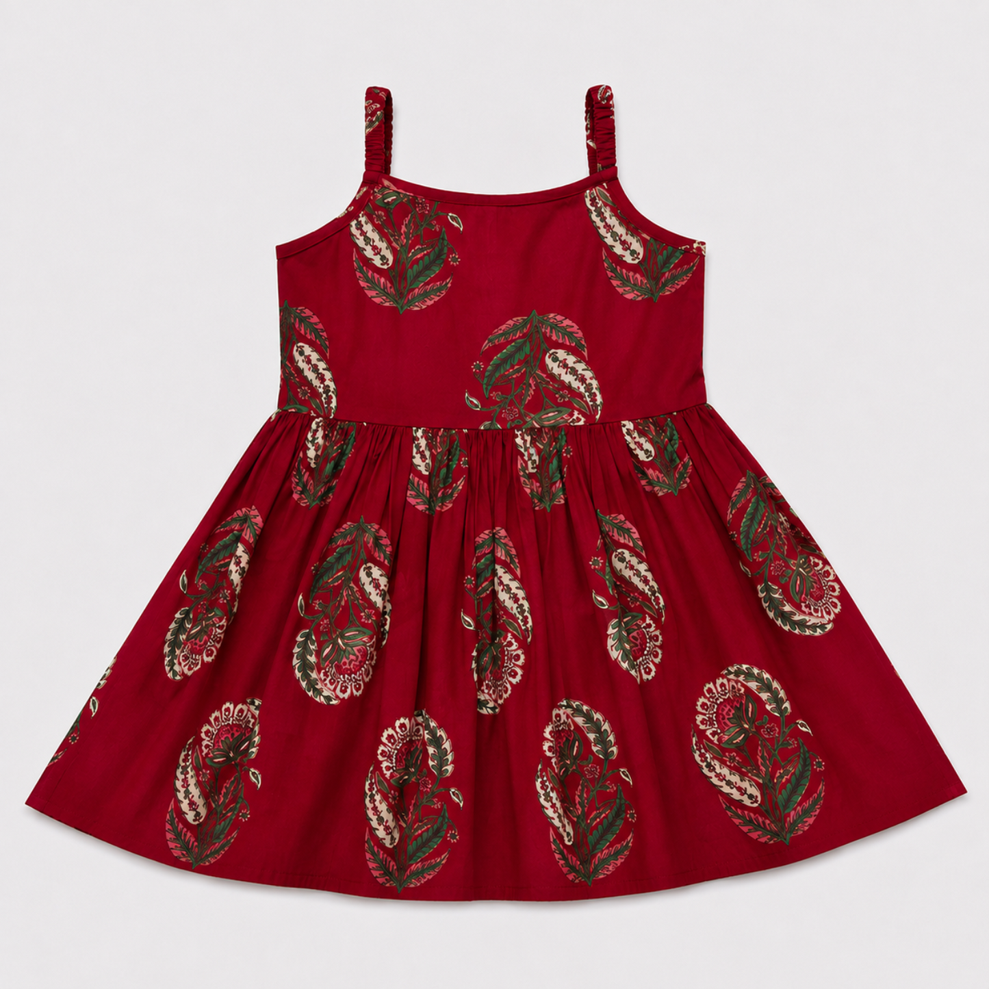 The Magic Wand Cambric Woven Strappy Paisley Printed Peplum Top And Sharara Set With Dupatta - Red