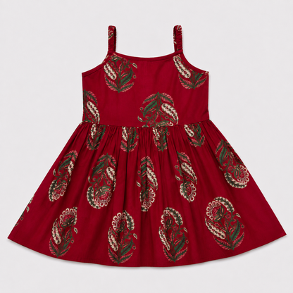 The Magic Wand Cambric Woven Strappy Paisley Printed Peplum Top And Sharara Set With Dupatta - Red