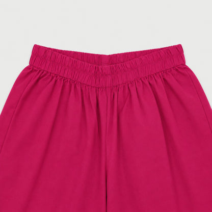 The Magic Wand Cambric Woven Ruffle Sleeves Leheriya Printed Layered Peplum Top And Pant Set - Fuchsia