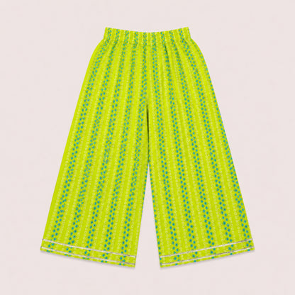 The Magic Wand Cambric Woven Ruffle Sleeves Buti Stripe Printed Layered Peplum Top And Pant Set - Green