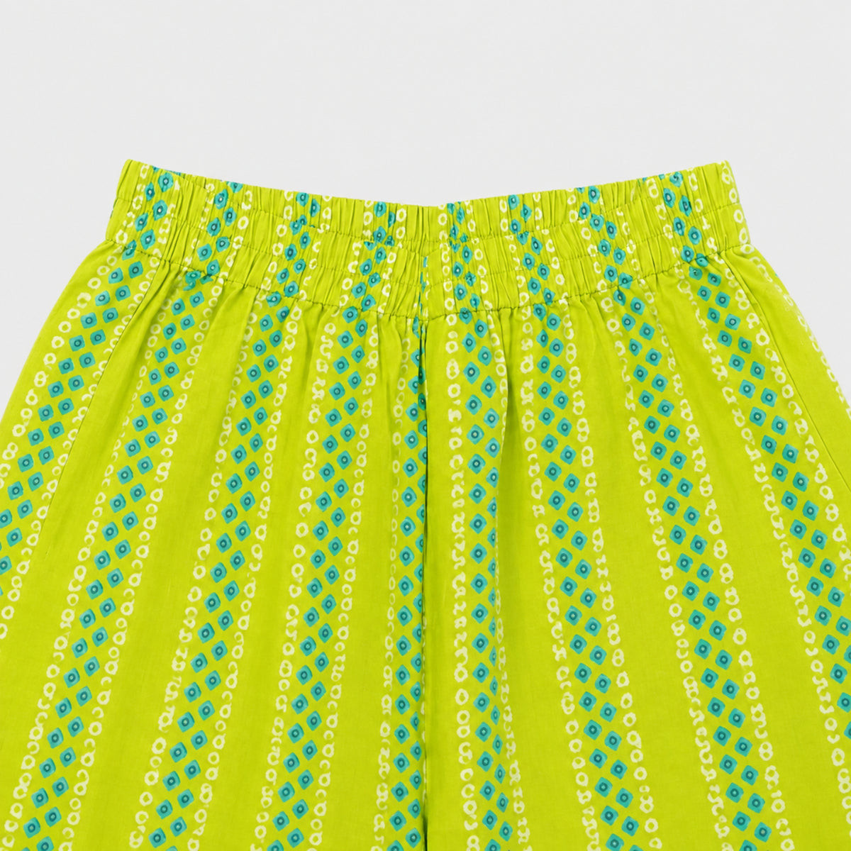The Magic Wand Cambric Woven Ruffle Sleeves Buti Stripe Printed Layered Peplum Top And Pant Set - Green