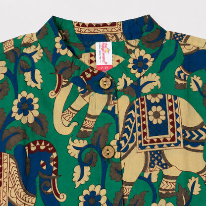 The Magic Wand Cambric Woven Ethnic Animal Printed Top And Laced Palazzo Set - Green