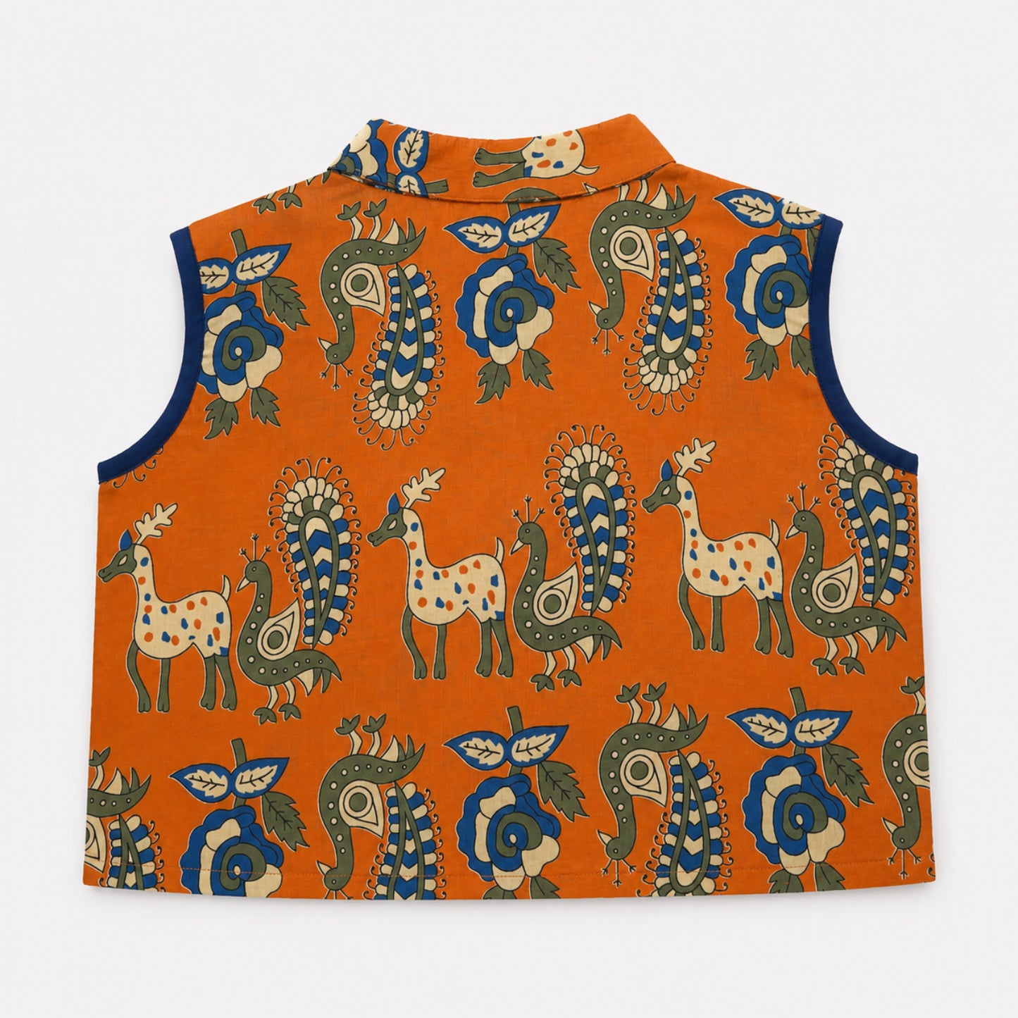 The Magic Wand Cambric Woven Ethnic Animal Printed Top And Laced Palazzo Set - Orange