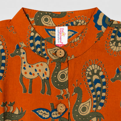 The Magic Wand Cambric Woven Ethnic Animal Printed Top And Laced Palazzo Set - Orange