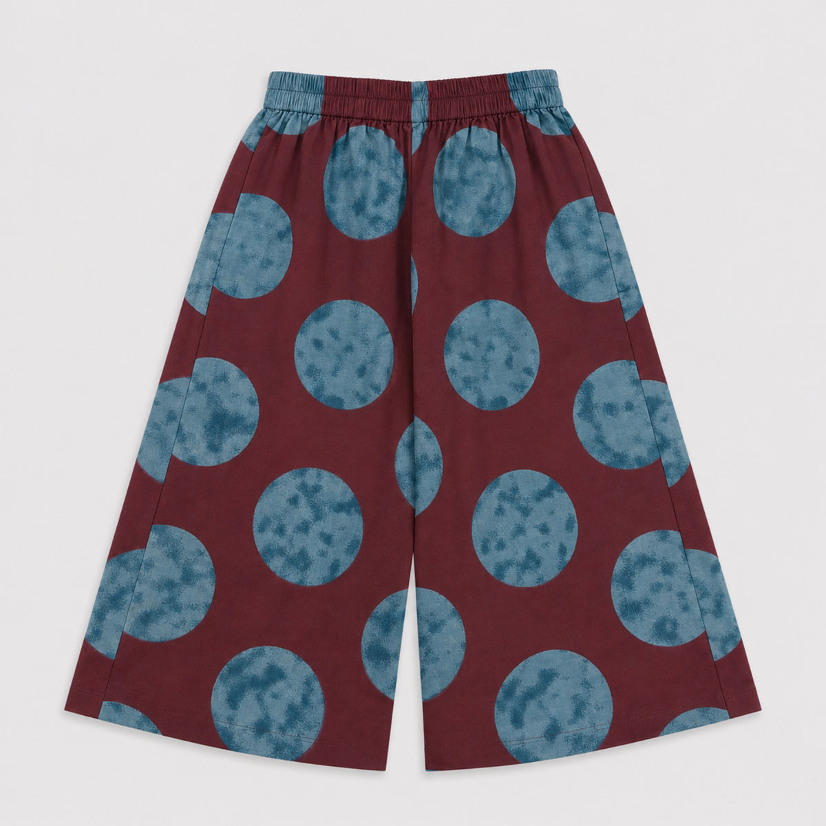 The Magic Wand Cambric Woven Ruffle Sleeves Tree Printed Crop Shirt And Oversized Polka Dots Pant Set - Wine