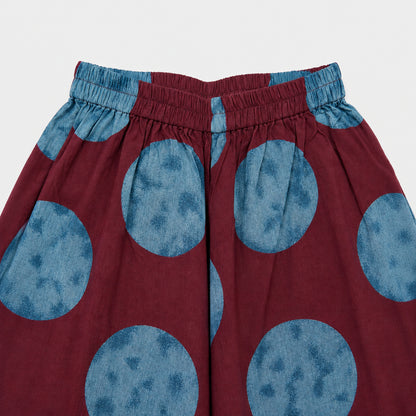 The Magic Wand Cambric Woven Ruffle Sleeves Tree Printed Crop Shirt And Oversized Polka Dots Pant Set - Wine