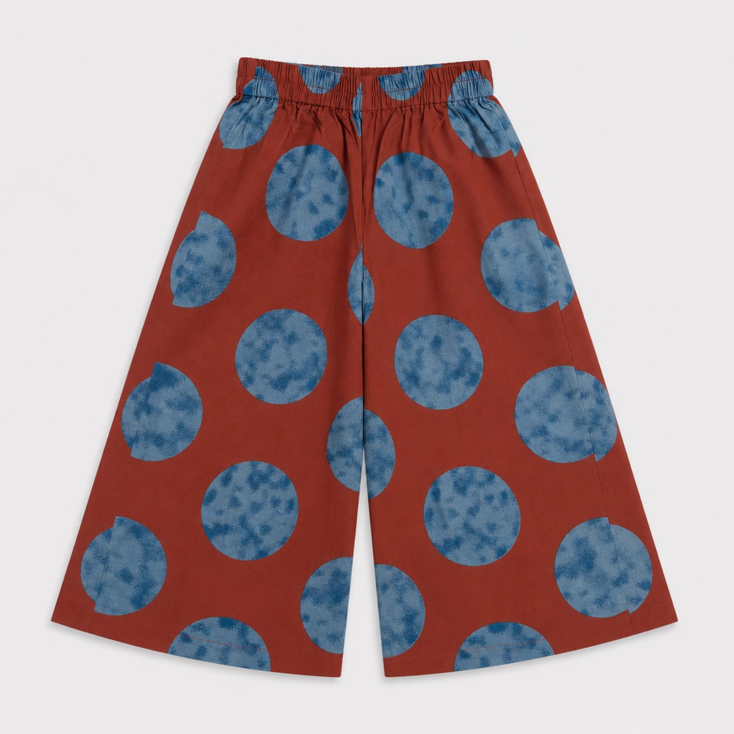 The Magic Wand Cambric Woven Ruffle Sleeves Tree Printed Crop Shirt And Oversized Polka Dots Pant Set - Rust