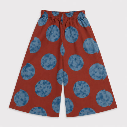 The Magic Wand Cambric Woven Ruffle Sleeves Tree Printed Crop Shirt And Oversized Polka Dots Pant Set - Rust