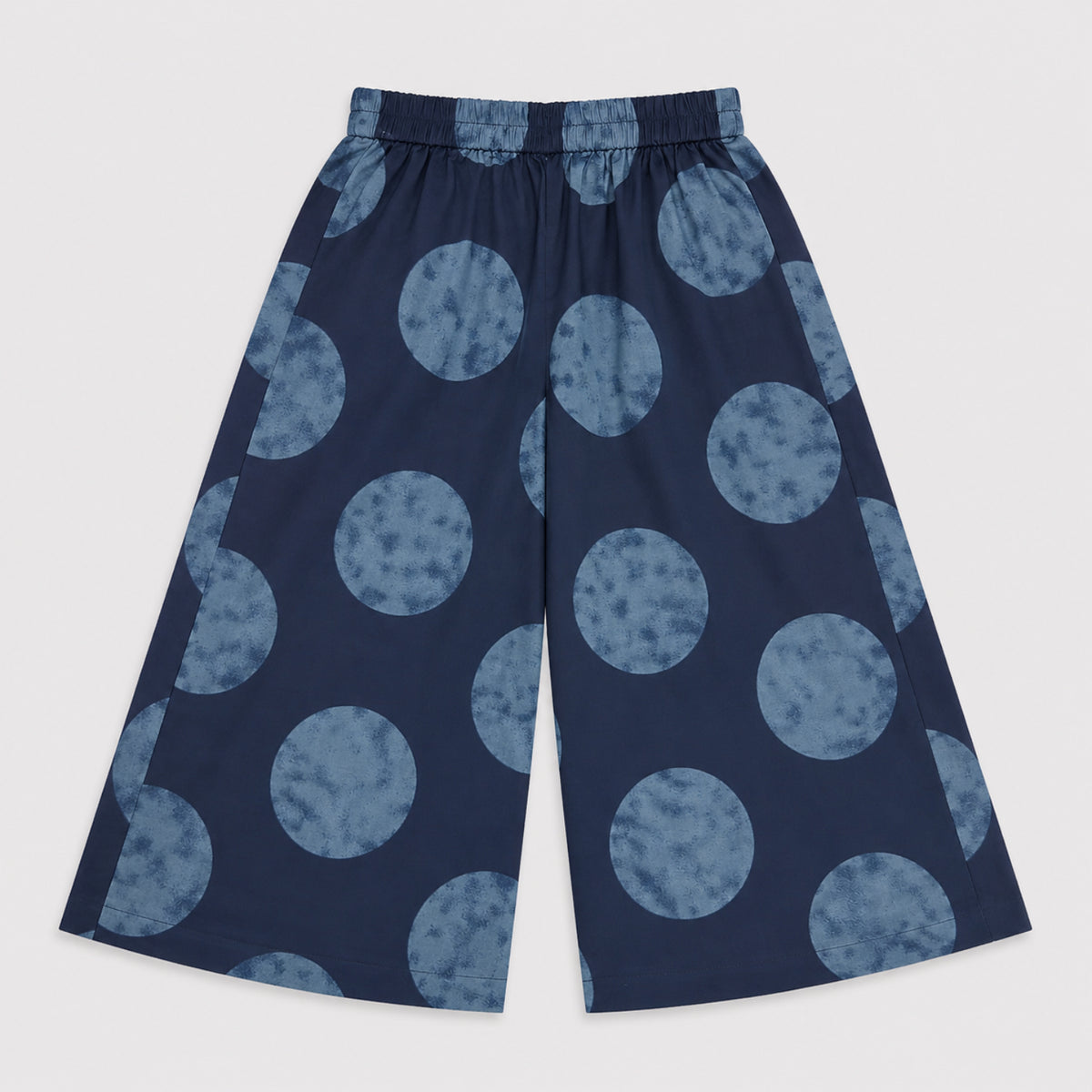 The Magic Wand Cambric Woven Ruffle Sleeves Tree Printed Crop Shirt And Oversized Polka Dots Pant Set - Navy Blue