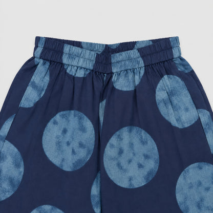 The Magic Wand Cambric Woven Ruffle Sleeves Tree Printed Crop Shirt And Oversized Polka Dots Pant Set - Navy Blue