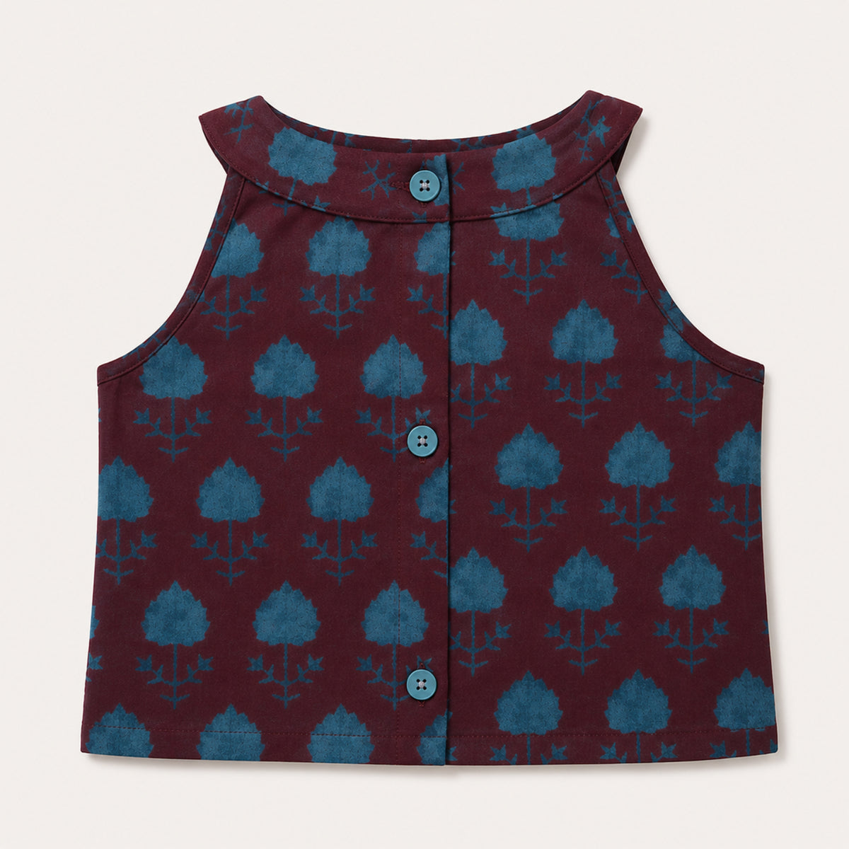 The Magic Wand Cambric Woven Tree Printed Crop Top And Oversized Polka Dots Tiered Skirt Set - Wine
