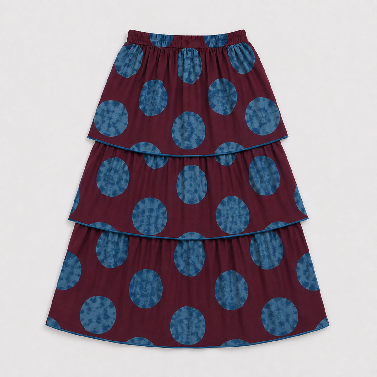 The Magic Wand Cambric Woven Tree Printed Crop Top And Oversized Polka Dots Tiered Skirt Set - Wine