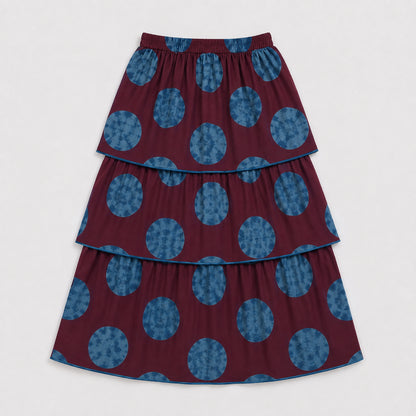 The Magic Wand Cambric Woven Tree Printed Crop Top And Oversized Polka Dots Tiered Skirt Set - Wine