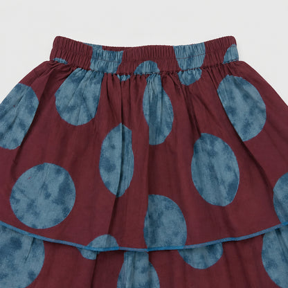 The Magic Wand Cambric Woven Tree Printed Crop Top And Oversized Polka Dots Tiered Skirt Set - Wine