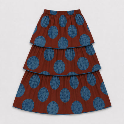 The Magic Wand Cambric Woven Tree Printed Crop Top And Oversized Polka Dots Tiered Skirt Set - Rust