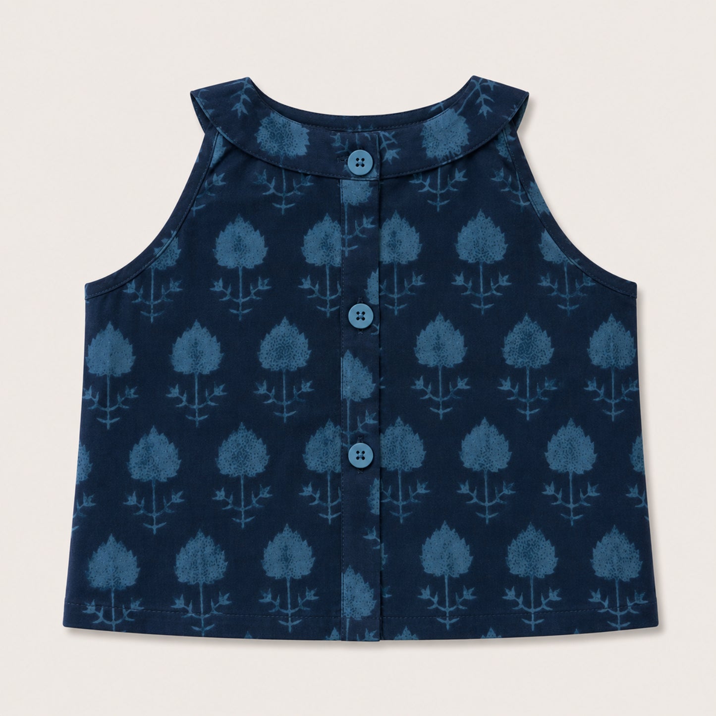 The Magic Wand Cambric Woven Tree Printed Crop Top And Oversized Polka Dots Tiered Skirt Set - Navy Blue