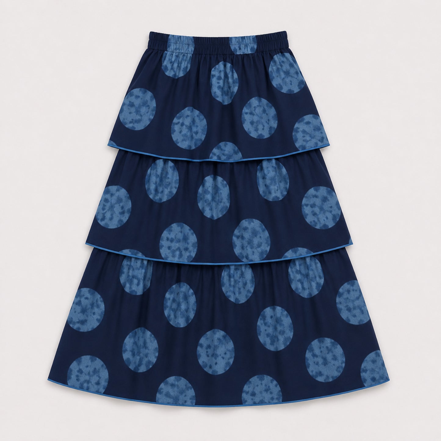 The Magic Wand Cambric Woven Tree Printed Crop Top And Oversized Polka Dots Tiered Skirt Set - Navy Blue