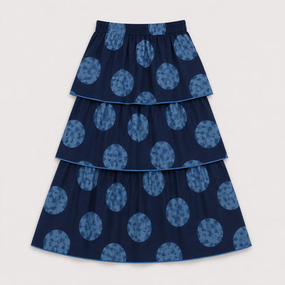 The Magic Wand Cambric Woven Tree Printed Crop Top And Oversized Polka Dots Tiered Skirt Set - Navy Blue