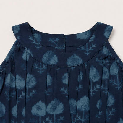 The Magic Wand Cambric Woven Tree Printed Crop Top And Oversized Polka Dots Tiered Skirt Set - Navy Blue