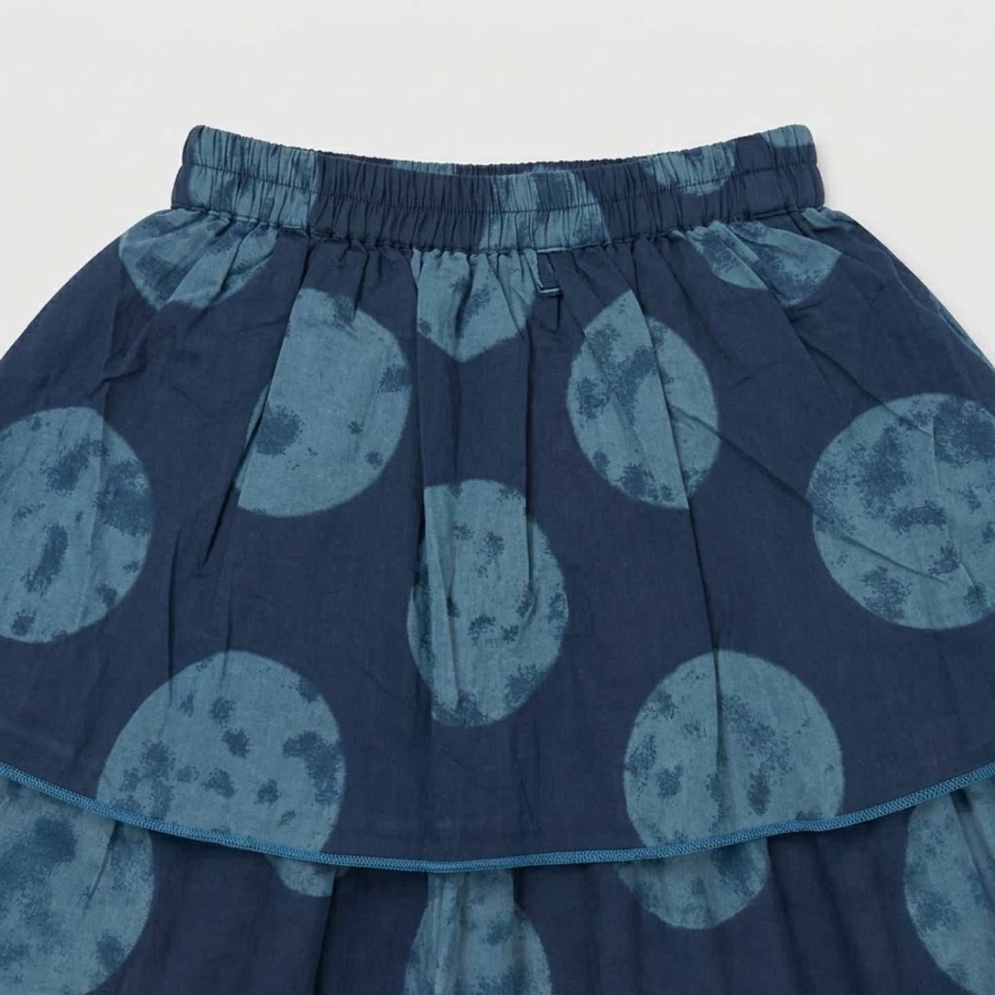 The Magic Wand Cambric Woven Tree Printed Crop Top And Oversized Polka Dots Tiered Skirt Set - Navy Blue