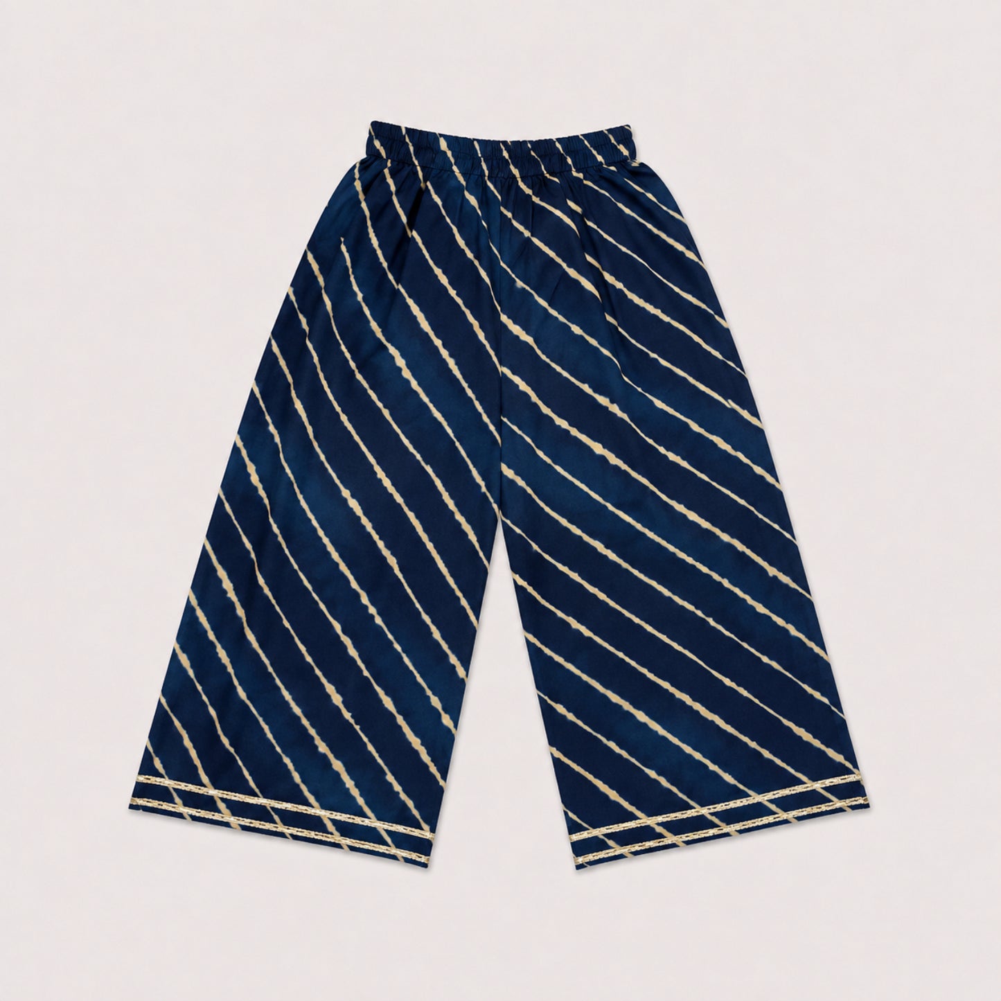 The Magic Wand Cambric Woven Ruffle Sleeves Leheriya Printed Layered Peplum Top And Pant Set - Navy Blue