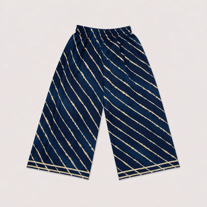 The Magic Wand Cambric Woven Ruffle Sleeves Leheriya Printed Layered Peplum Top And Pant Set - Navy Blue