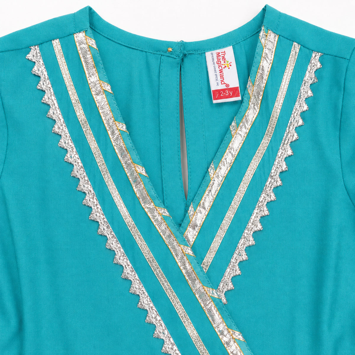 The Magic Wand Woven Three Fourth Sleeves Gota Lace Embellished Tassel Detailed Kurti & Afghani Pant Set - Blue