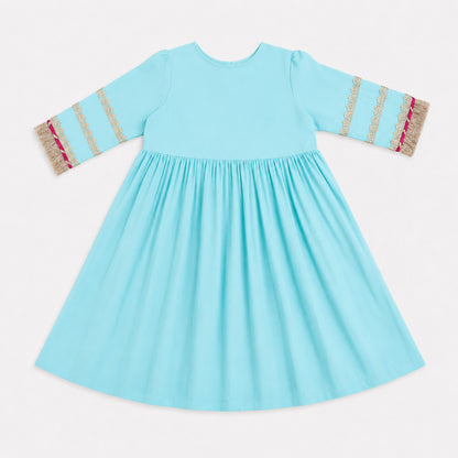 The Magic Wand Woven Three Fourth Sleeves Lace Embellished Anarkali Kurti And Pant Set With Dupatta - Blue