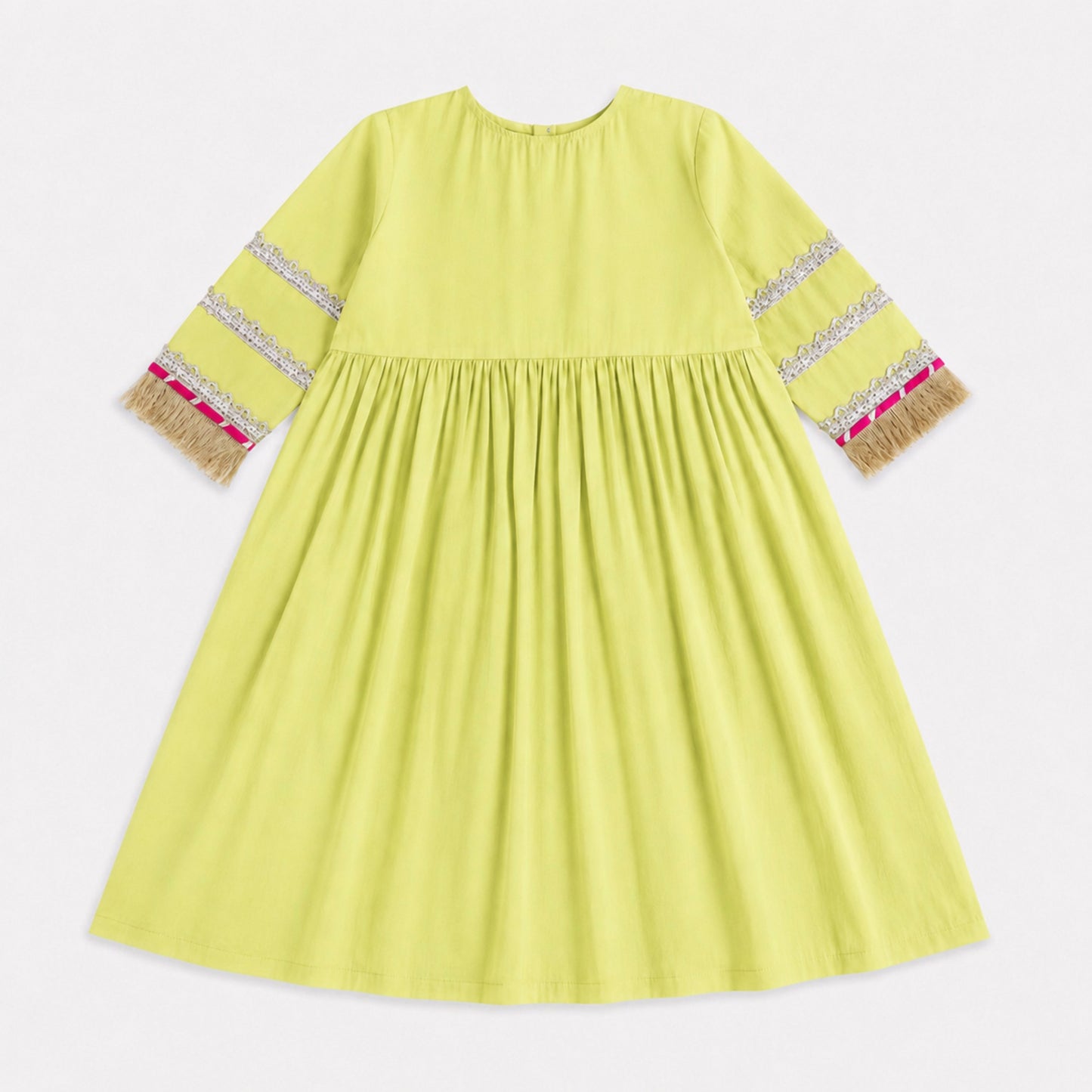 The Magic Wand Woven Three Fourth Sleeves Lace Embellished Anarkali Kurti And Pant Set With Dupatta - Green
