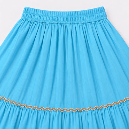 The Magic Wand Woven Sleeveless Lace Embellished Statement Tassel Detailed Choli And Lehenga Set With Dupatta - Sky Blue