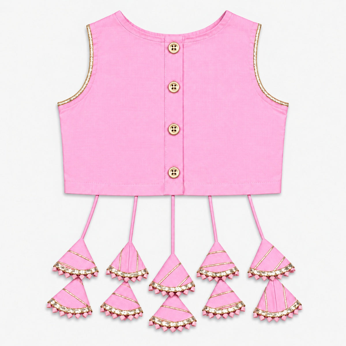 The Magic Wand Woven Sleeveless Lace Embellished Statement Tassel Detailed Choli And Lehenga Set With Dupatta - Light Pink