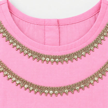 The Magic Wand Woven Sleeveless Lace Embellished Statement Tassel Detailed Choli And Lehenga Set With Dupatta - Light Pink