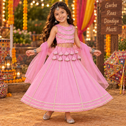 The Magic Wand Woven Sleeveless Lace Embellished Statement Tassel Detailed Choli And Lehenga Set With Dupatta - Light Pink