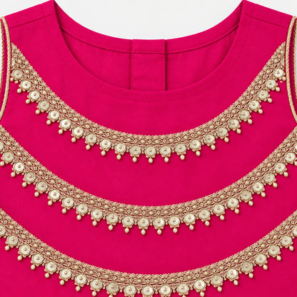 The Magic Wand Woven Sleeveless Lace Embellished Statement Tassel Detailed Choli And Lehenga Set - Fuchsia