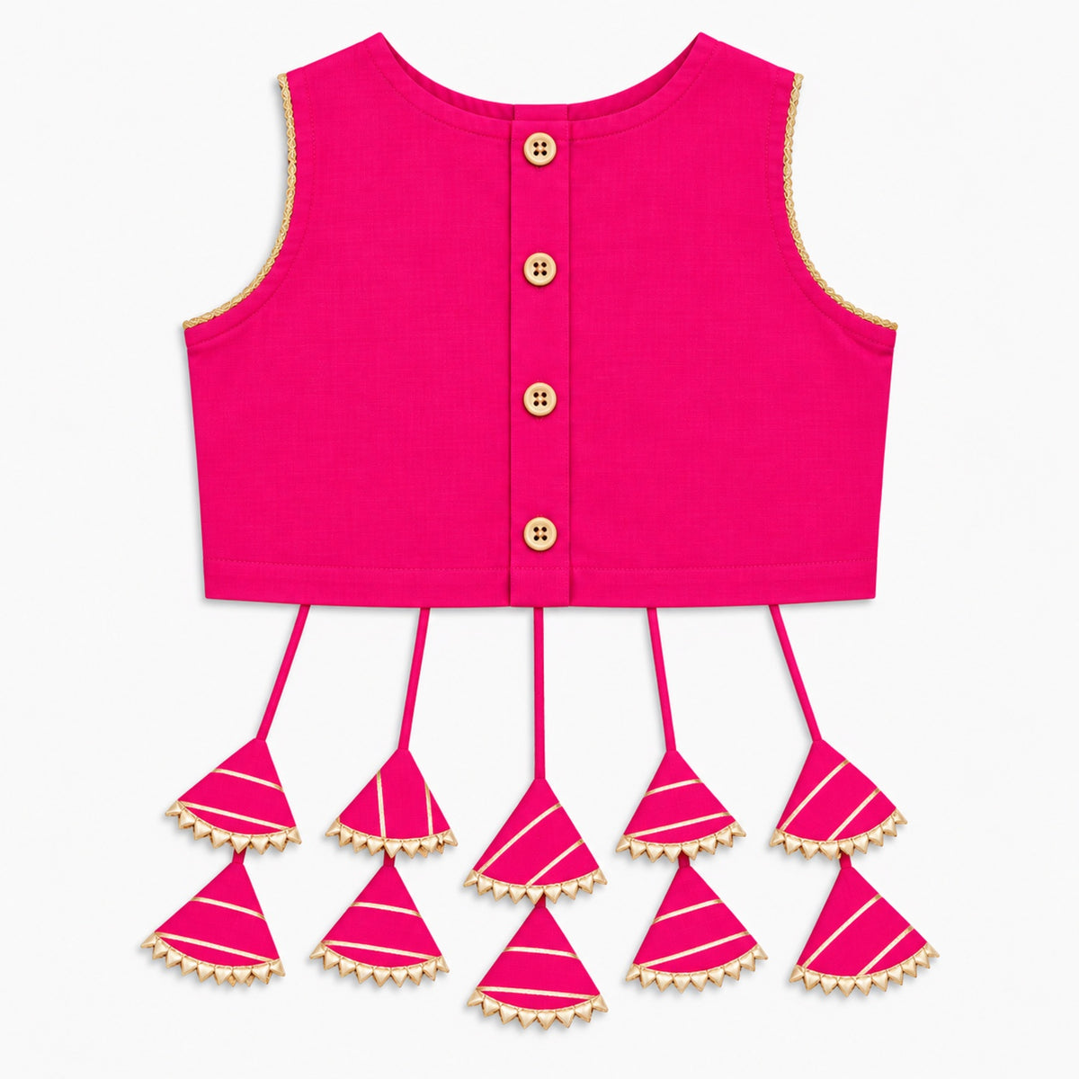 The Magic Wand Woven Sleeveless Lace Embellished Statement Tassel Detailed Choli And Lehenga Set - Fuchsia