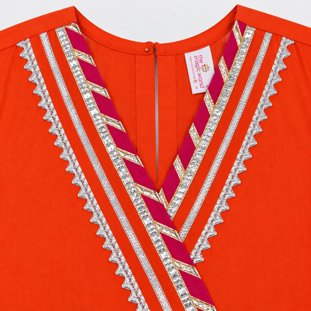 The Magic Wand Woven Three Fourth Sleeves Gota Lace Embellished Tassel Detailed Kurti And Afghani Pant Set - Orange