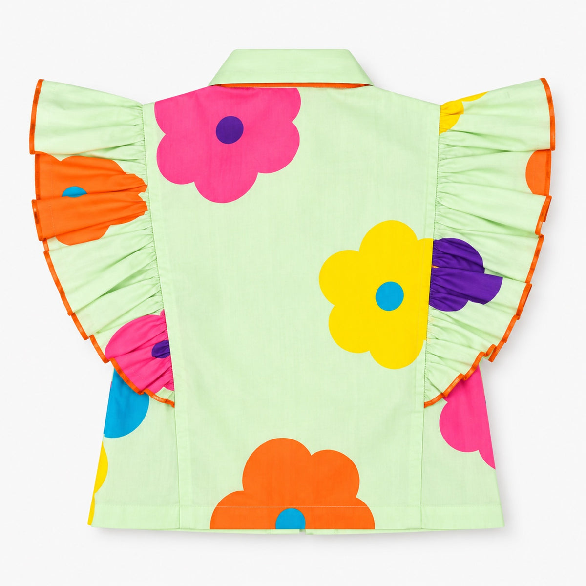 The Magic Wand 100% Cotton Woven Ruffle Sleeves Bold Floral Printed Shirt And Skirt Set - Mint Green