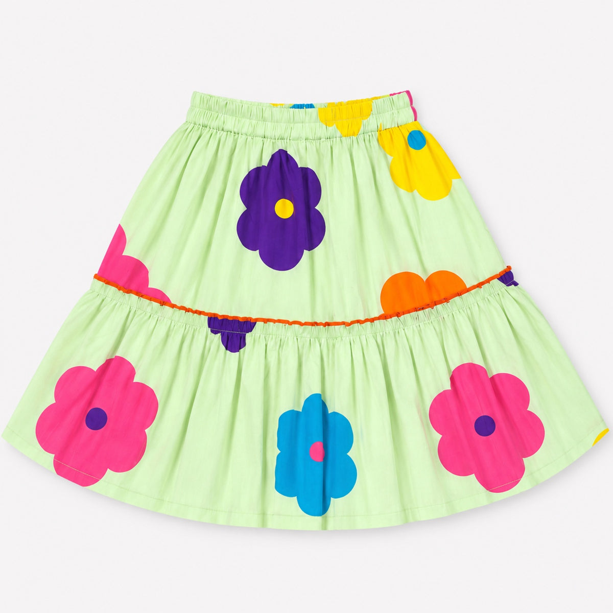 The Magic Wand 100% Cotton Woven Ruffle Sleeves Bold Floral Printed Shirt And Skirt Set - Mint Green