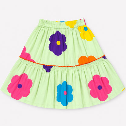 The Magic Wand 100% Cotton Woven Ruffle Sleeves Bold Floral Printed Shirt And Skirt Set - Mint Green