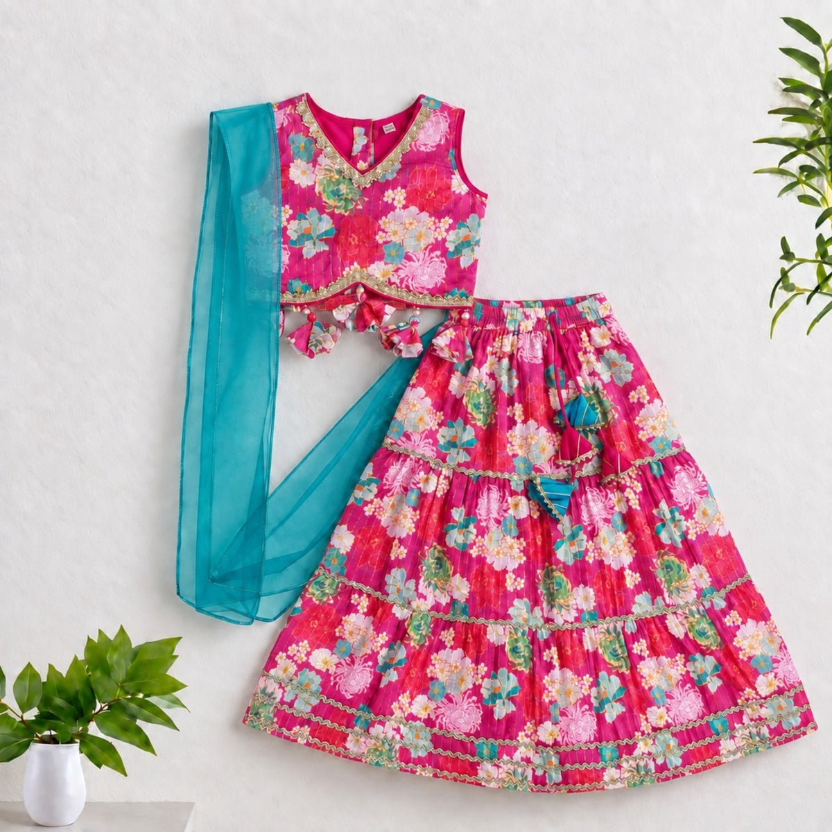 The Magic Wand Woven Sleeveless Lace And Sequin Embellished Tassel Detailed Choli And Lehenga Set With Dupatta - Fuchsia