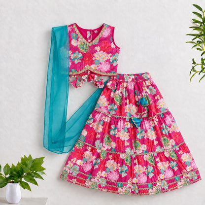 The Magic Wand Woven Sleeveless Lace And Sequin Embellished Tassel Detailed Choli And Lehenga Set With Dupatta - Fuchsia
