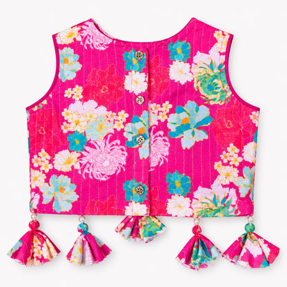 The Magic Wand Woven Sleeveless Lace And Sequin Embellished Tassel Detailed Choli And Lehenga Set With Dupatta - Fuchsia