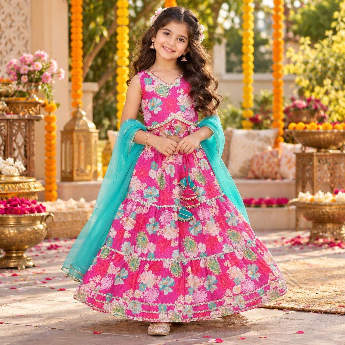 The Magic Wand Woven Sleeveless Lace And Sequin Embellished Tassel Detailed Choli And Lehenga Set With Dupatta - Fuchsia