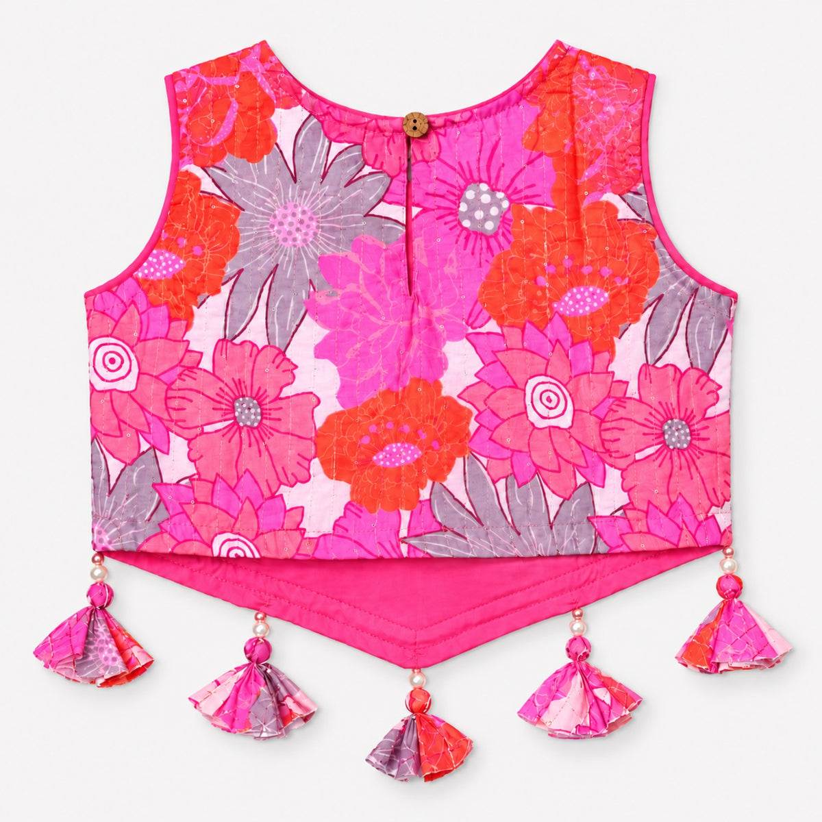 The Magic Wand Woven Sleeveless Ethnic Motif Printed And Sequin Embellished Tassel Detail Top And Palazzo Set - Pink