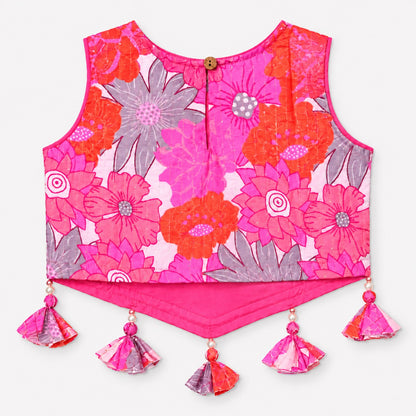 The Magic Wand Woven Sleeveless Ethnic Motif Printed And Sequin Embellished Tassel Detail Top And Palazzo Set - Pink