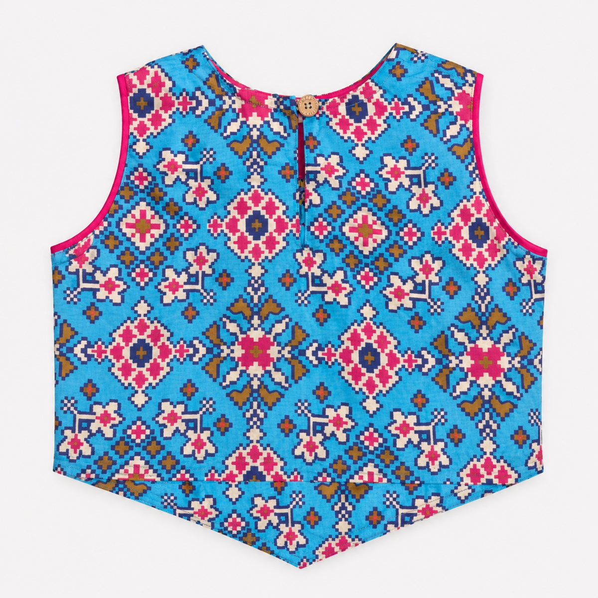 The Magic Wand Woven Sleeveless Ethnic Motif Printed Lace Detail Top And Palazzo Set -  Blue