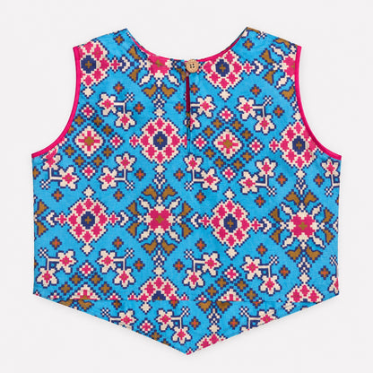 The Magic Wand Woven Sleeveless Ethnic Motif Printed Lace Detail Top And Palazzo Set -  Blue